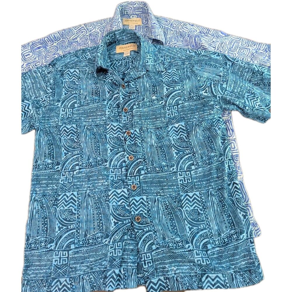 TWO Johari West Size Large Short Sleeve 100% Cotton Tribal Shirts Hawaiian
